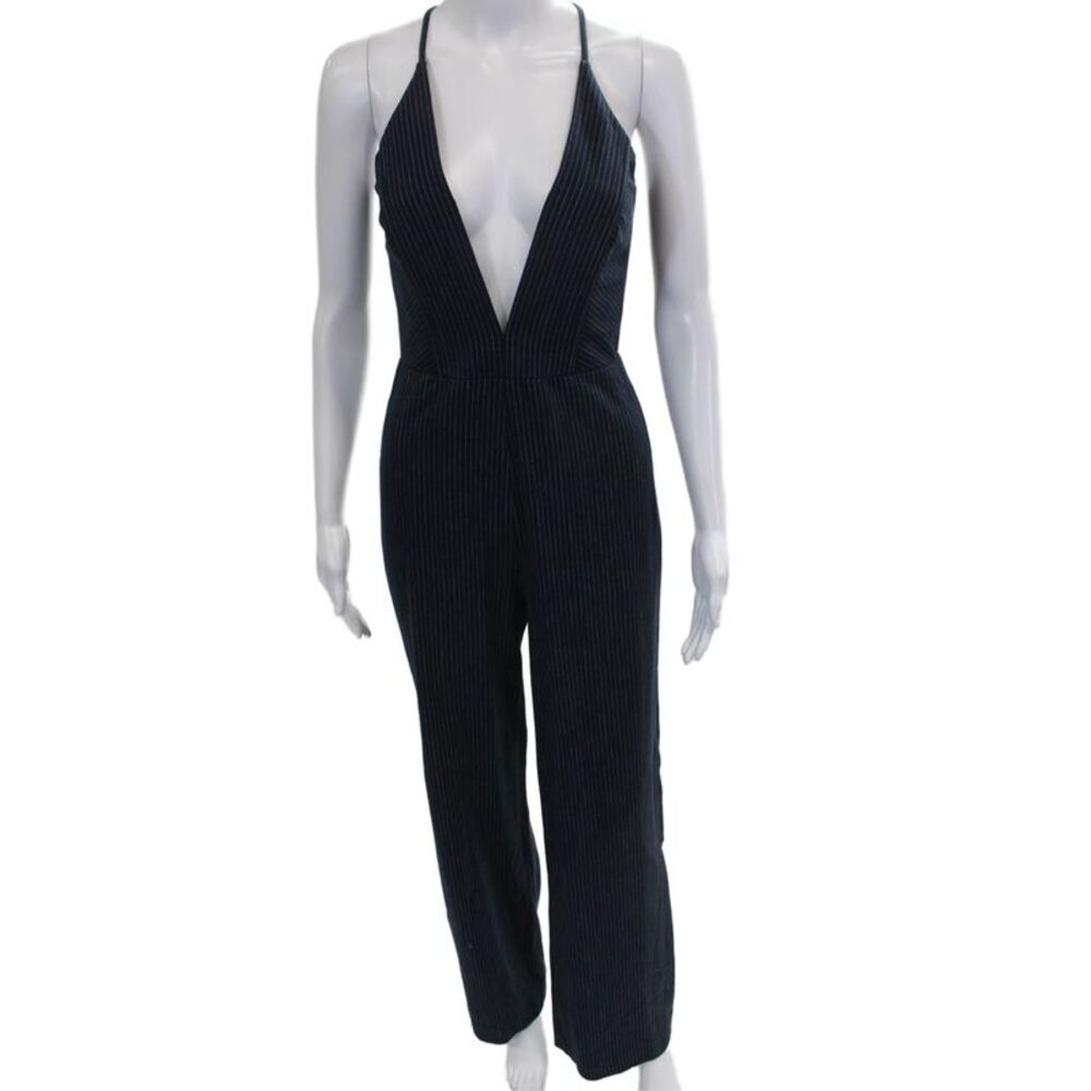 Mason Women Striped Blue V-Neck Sleeveless Jumpsuit Zip Polyamide Size 2